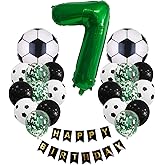 Soccer Birthday Party Decorations Kids Boys Girls Soccer Ball Themed 7 Year Children's Birthday Decoration Number 7 Balloon Garland, Soccer foil Balloon, Green Balloon Soccer Themed Celebration