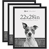VCK 22x28 Poster Frame Black Oak - 3 Pack, Exclusive Natural Textured Solid Wood Picture Frame, Horizontal and Vertical Formats for Wall with Included Hanging Hardware