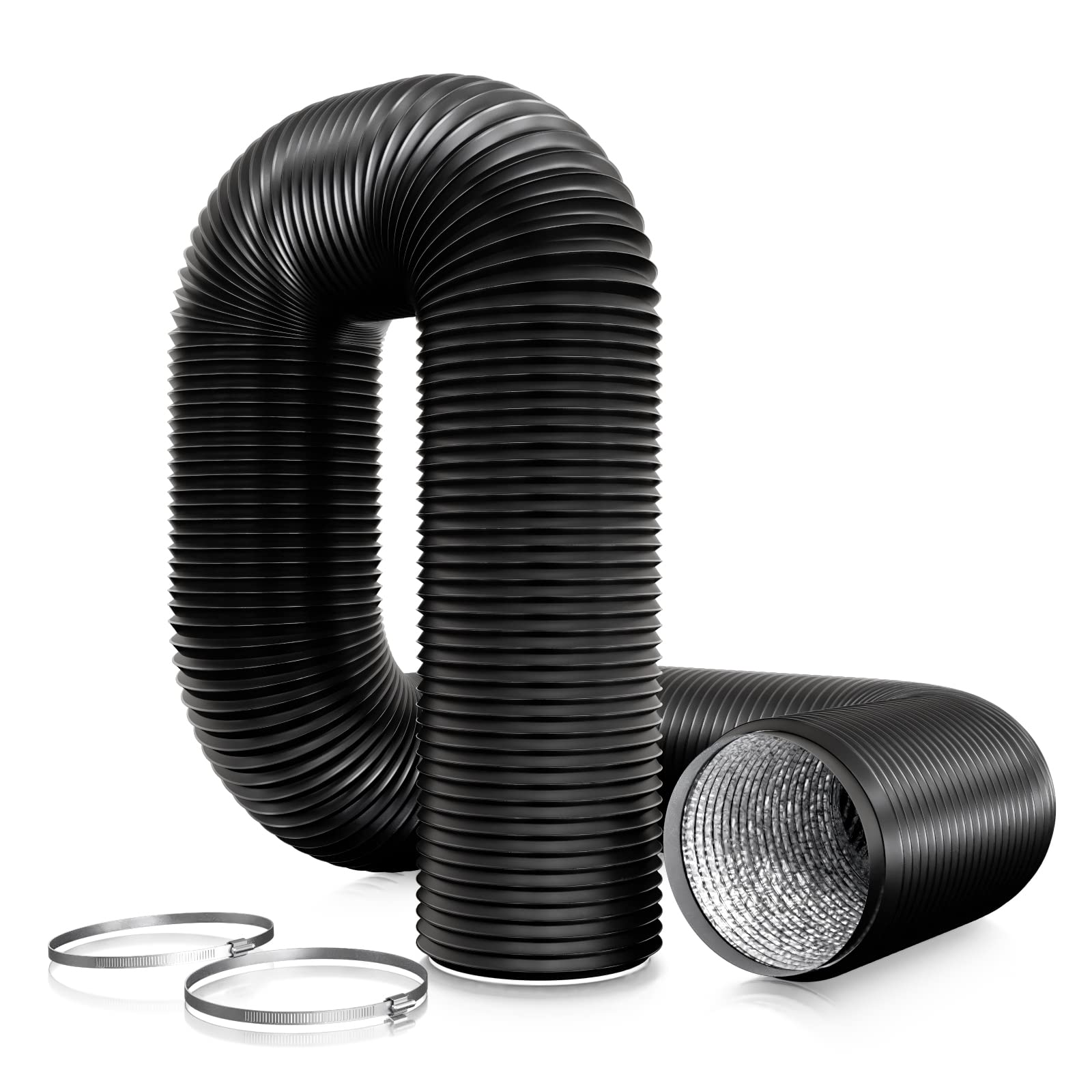 Aygrochy 75mm PVC Exhaust Hose - 3 Metres Ventilation With 2 Hose Clamps, Stainless Steel for Mobile Air Conditioning, Dryer, Exhaust Fan, Extractor Hood, Ventilation System