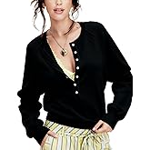 Esmeling Women Casual Button Front Sweater Henley Neck Long Sleeve Knitwear Solid Cropped Pullover Sweater