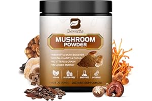 B BEWORTHS Mushroom Coffee - Lions Mane Mushroom Powder Instant Coffee with Lion's Mane, Reishi, Chaga, Cordyceps, and Turkey Tail - Mushroom Coffe Alternative for Energy, Mental Clarity & Focus, Brain Booster