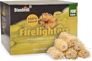 Stanbroil 108 pcs Natural Charcoal Fire Starters Super Fast Lighting Perfect for Barbecue Grills, Smokers,Wood Stove, Campfir