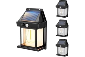 E-SHIDAI 4PCS Solar Fence Lights, Motion Sensor Outdoor Lights, 3 Lighting Modes Dusk To Dawn Solar Porch Lights IP65 Waterproof, Outdoor Solar Wall Lights 600LM, 1800mah Suitable For Patios, Porches, Garage.