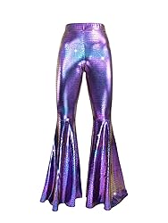 Womens Sequin Flare Pant Sparkly High Waisted Leg