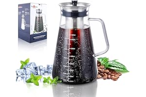 Aquach Airtight Cold Brew Coffee (Iced Tea) Maker 51oz/1.5L, BPA-Free, Durable Borosilicate Glass Pitcher and Stainless Steel Fine-Mesh Filter, Dishwasher Safe, Spill-proof, 6 Cups Capacity