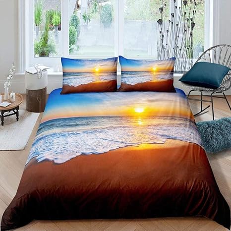 Funda nórdica de playa, tamaño queen, con estampado de agua de mar