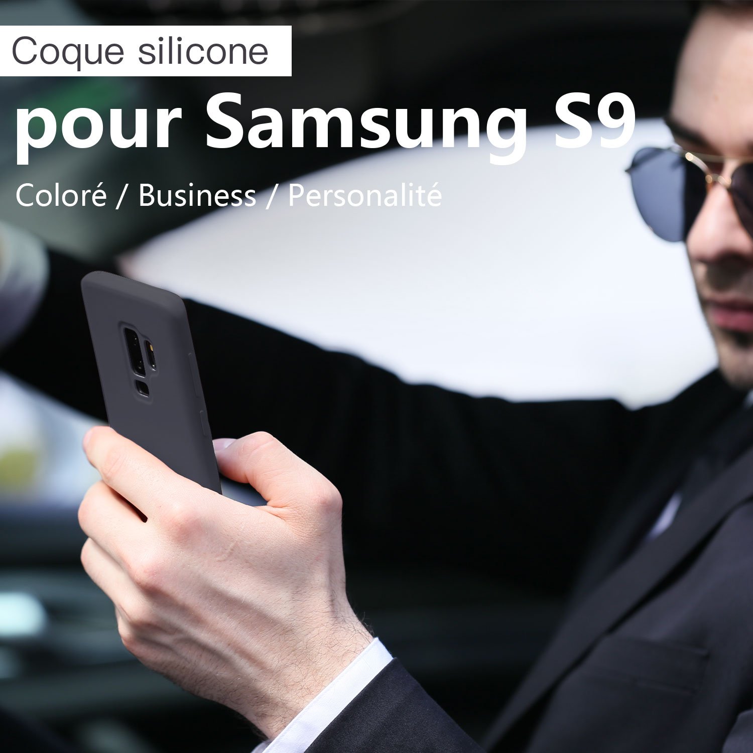 JASBON Coque Samsung Galaxy S9 plus, Coque Silicone Liquide Anti-rayure,  Housse Protection Silicone Anti-choc Gel Case pour Samsung Galaxy S9 plus– Noir