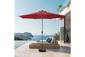 HOMSHADE 9ft Outdoor Patio Umbrella - Market Table Pool Deck Umbrella UPF50+ UV Protection with Push Button Tilt, Crank and 8 Sturdy Ribs (Red)