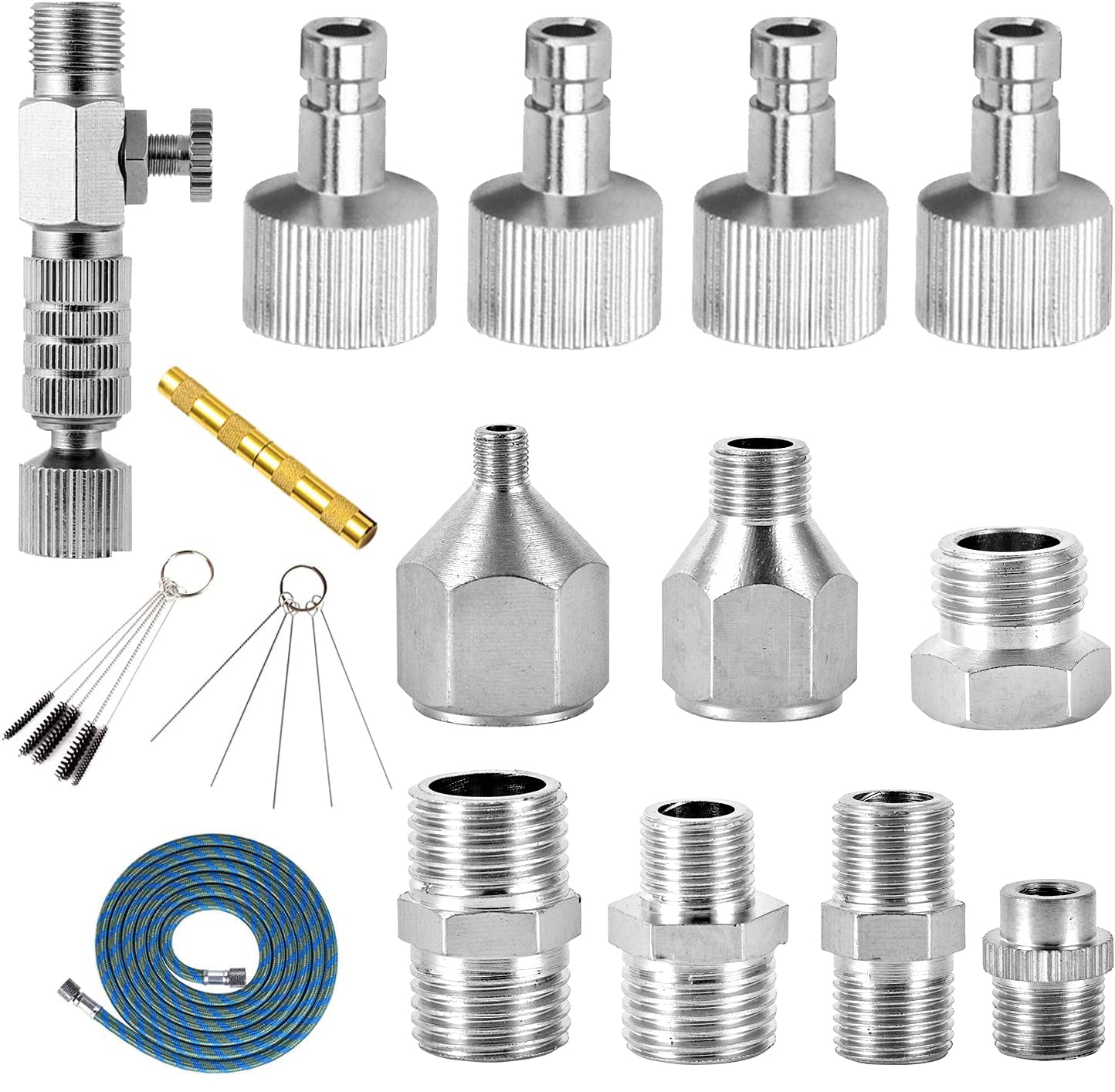 Photo 1 of 16 Pcs Airbrush Adapter Set Includes 12 Pcs Airbrush Adapter Kit Fitting Quick Release Disconnect Fitting Connector, Airbrush Hose with Airbrush Spray Cleaning Repair Tool for Air Compressor