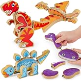 Coogam Dinosaur Snap Together Building Toys, Wooden Take Apart Dinosaur | STEM Montessori Educational Fine Motor Skill Toy Gift for 3 4 5 Years Old Kids