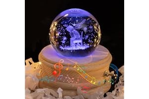 NEPIVEL Music Box, 3D Crystal Ball Music Box with RGB Light Projection, 360 Rotating Wooden Base Night Light, Best Gift for Valentine's Day Birthday Girls Boys Women Mom, Room Decor