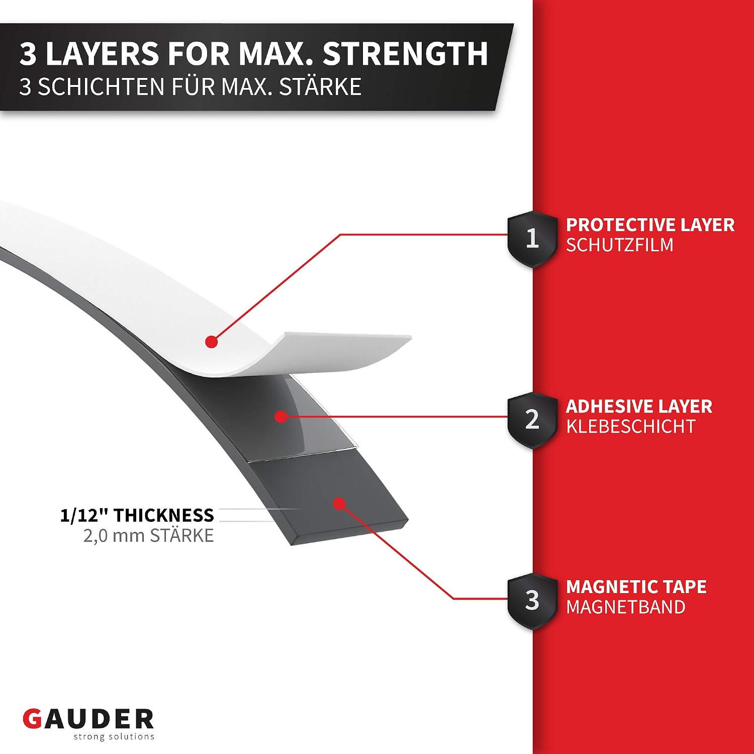 GAUDER Magnetic Tape Self-Adhesive Strong, Cuttable Magnet Strip with High Magnetic Strength - Image 4