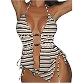 SOLY HUX Women's Striped Halter Tankini Swimsuits Tie Side String Bathing Suit Vacation Two Piece Swimsuit