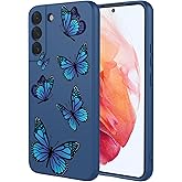 HTXWXJC Phone Case for Galaxy S21 Case, Samsung S21 Case, SM-G991U Case Shockproof Flexible Bumper TPU Soft Case Butterfly Pattern Phone Cover for Samsung Galaxy S21 5G Blue Butterfly