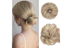 CJL HAIR 2PCs Small Cute Messy Bun Hair Piece for Thin Hair Women Mini Synthetic Curly Bun Scrunchies Updo Hairpieces Sunny Blonde