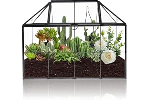 HighFree 9.2" Large Geometric Terrarium Planter, House Shape Black Handmade Glass Box, Vintage Tabletop Miniature Flower Pot for Succulent, Cacti, Air Plants (Style 2)