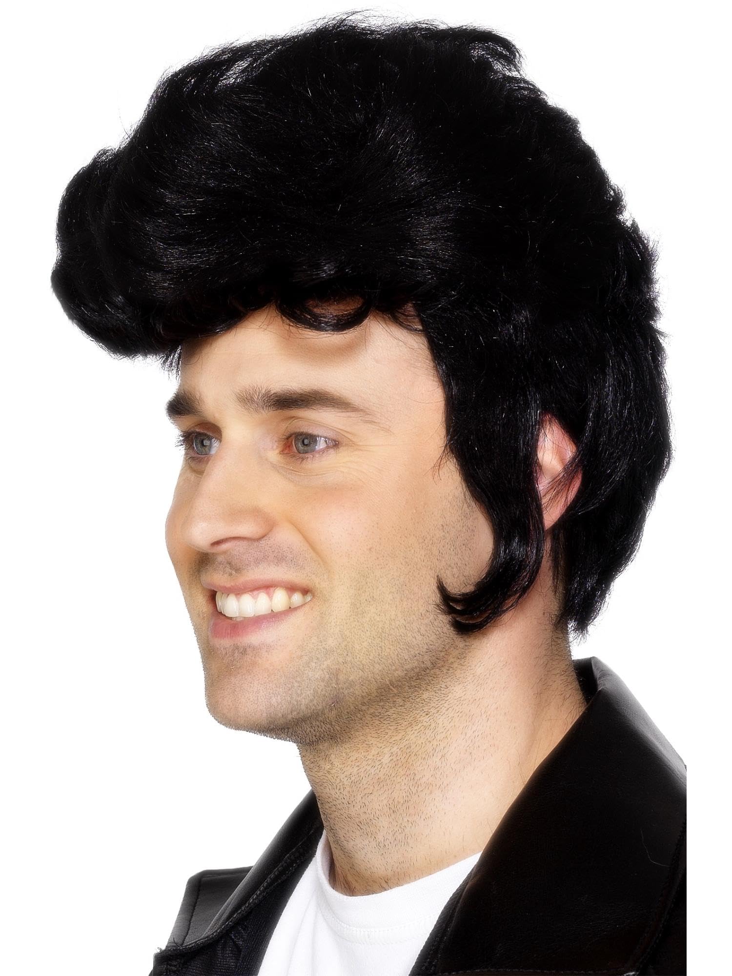 Smiffys Rockstar Wig, Black , 1950's Rock'n'Rolla Fancy Dress, Adult Dress Up Wigs Halloween