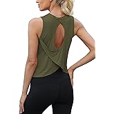 Mippo Wokout Tops for Women Open Back Athletic Gym Tank Backless Shirts Running Crop Tops Loose Fit