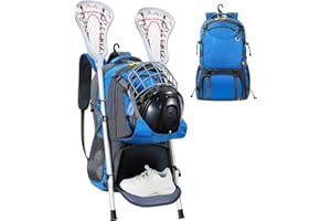 Aleemin Lacrosse Bag with Large Capacity, Lacrosse Backpack Bag for All Lacrosse or Field Hockey Equipment, Lacrosser Equipment Bag with Separate Shoe compartment & 2 Stick Holders (Blue)