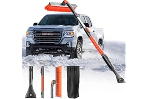 [Upgrade] DooGooCoo Ice Scraper & Extendable Snow Brush for Car Windshield [Military-Grade Sturdy] - 360° Pivoting Brush Head