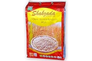 USDA Organic Brown Basmati Rice by Shahzada Foods – High Fiber, Low GI, Gluten Free, Non-GMO, Vegan & Halal Authentic Basmati from Punjab Pakistan – 10lbs bag with Zipper for Freshness