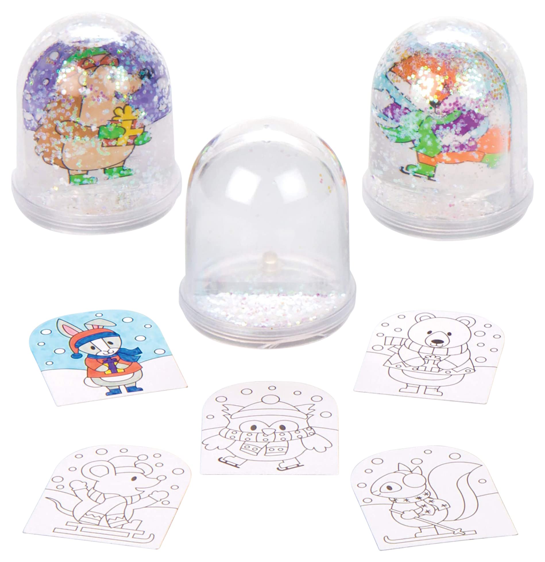 Baker Ross AV449 Winter Woodland Colour-in Snow Globes Christmas Craft Kit, Make Your Own Decorations, Assorted, Box of 4
