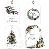 Beautiful Watercolor Christmas Gift Tags - 48 Pcs Rustic Christmas Name Tags with String for Personalizing Your Holiday Presents - Spread Joy and Cheer with These Festive Paper Labels