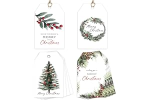 QOIUSO Beautiful Watercolor Christmas Gift Tags - 48 Pcs Rustic Christmas Name Tags with String for Personalizing Your Holiday Presents - Spread Joy and Cheer with These Festive Paper Labels