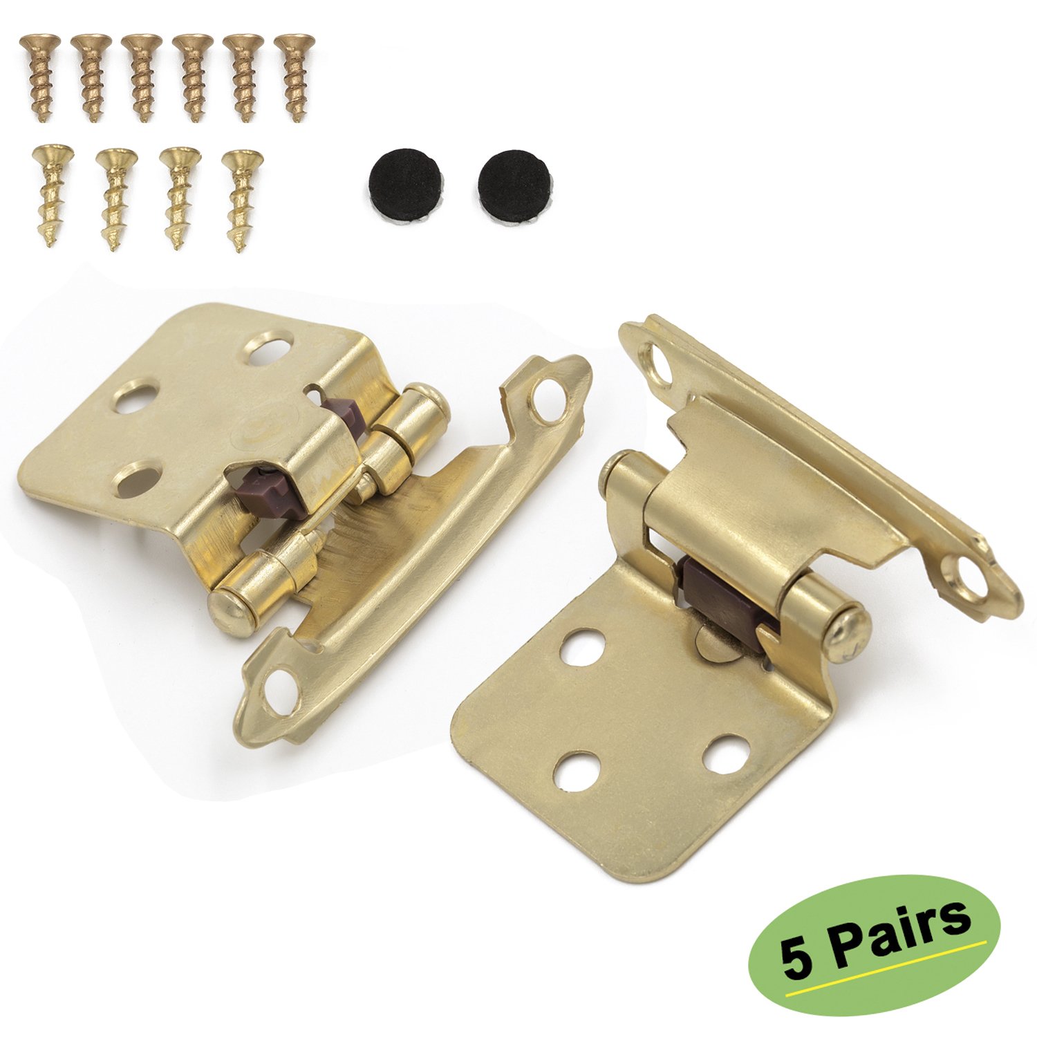 Brass Kitchen Cabinet Hinges Gold Variable Overlay - Homdiy SCH30BB Face Mount Self Closing Cabinet Hardware Hinges for Kitchen Cabinets Cupboard Hinges 10 Pack(5 Pairs)
