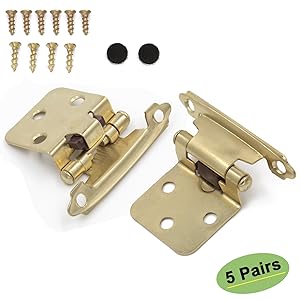 Brass Kitchen Cabinet Hinges Gold Variable Overlay - Homdiy SCH30BB Face Mount Self Closing Cabinet Hardware Hinges for Kitchen Cabinets Cupboard Hinges 10 Pack(5 Pairs)