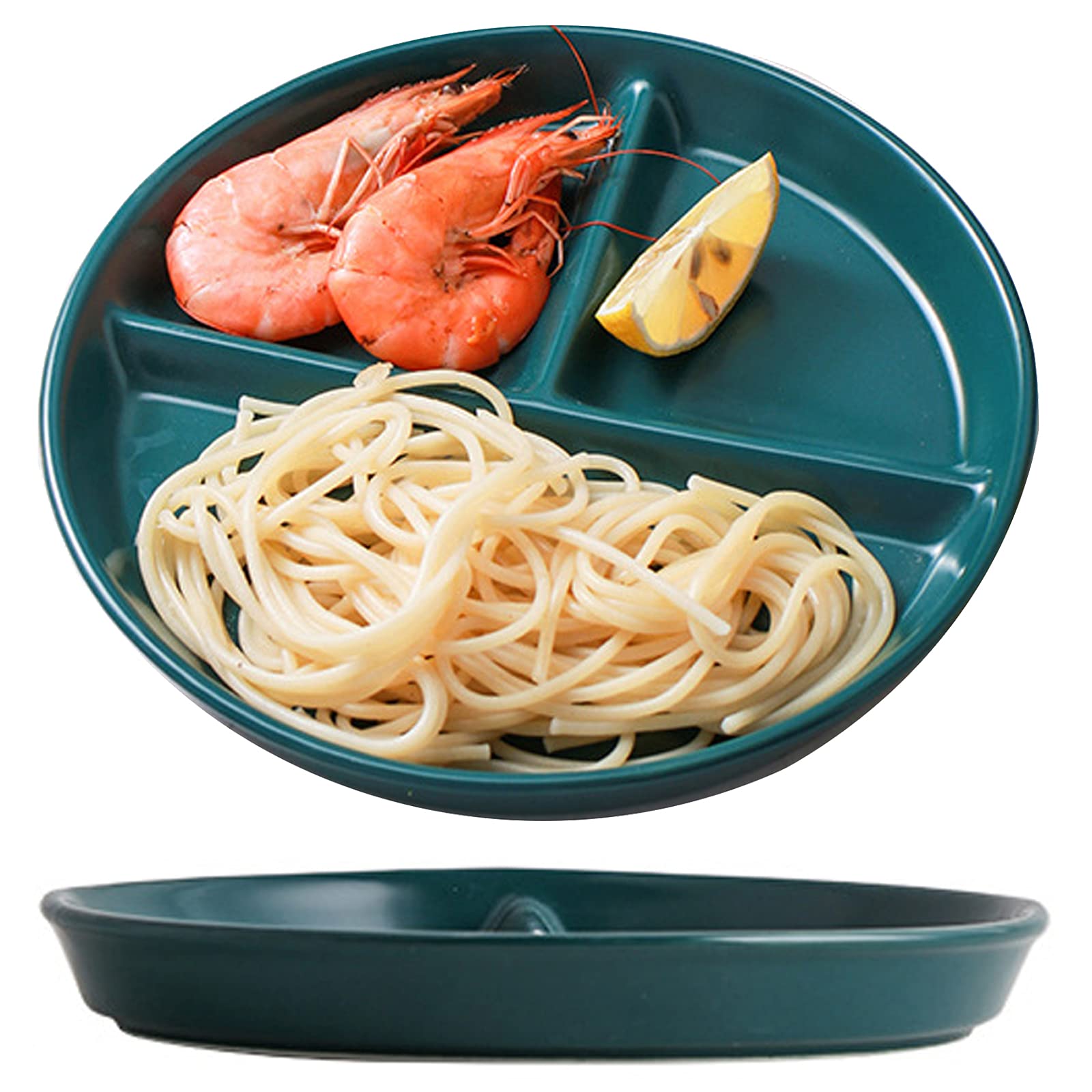 JMYDecor 8'' Perdurable Porcelain Dinner Plates,Divided Plate 3 Compartment Dinnerware Dish Set of 2 for Dinner and Salad, Restaurant, Family Party and Kitchen Use - Round