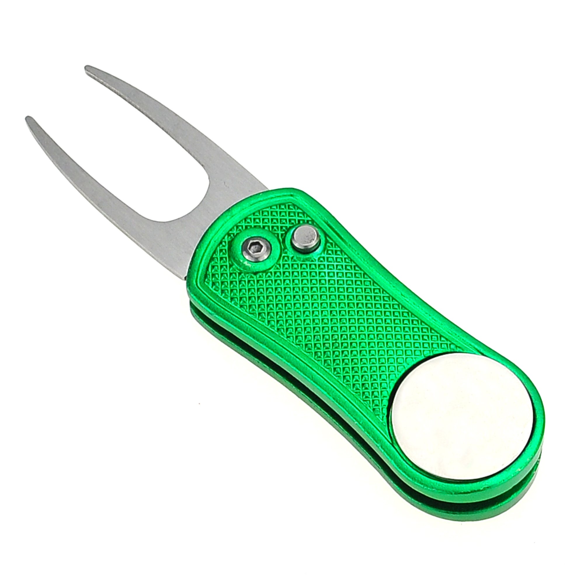 Mile High Life All Metal Foldable Golf Divot Tool with Pop-up Button & Magnetic Ball Marker (Silver Fish)