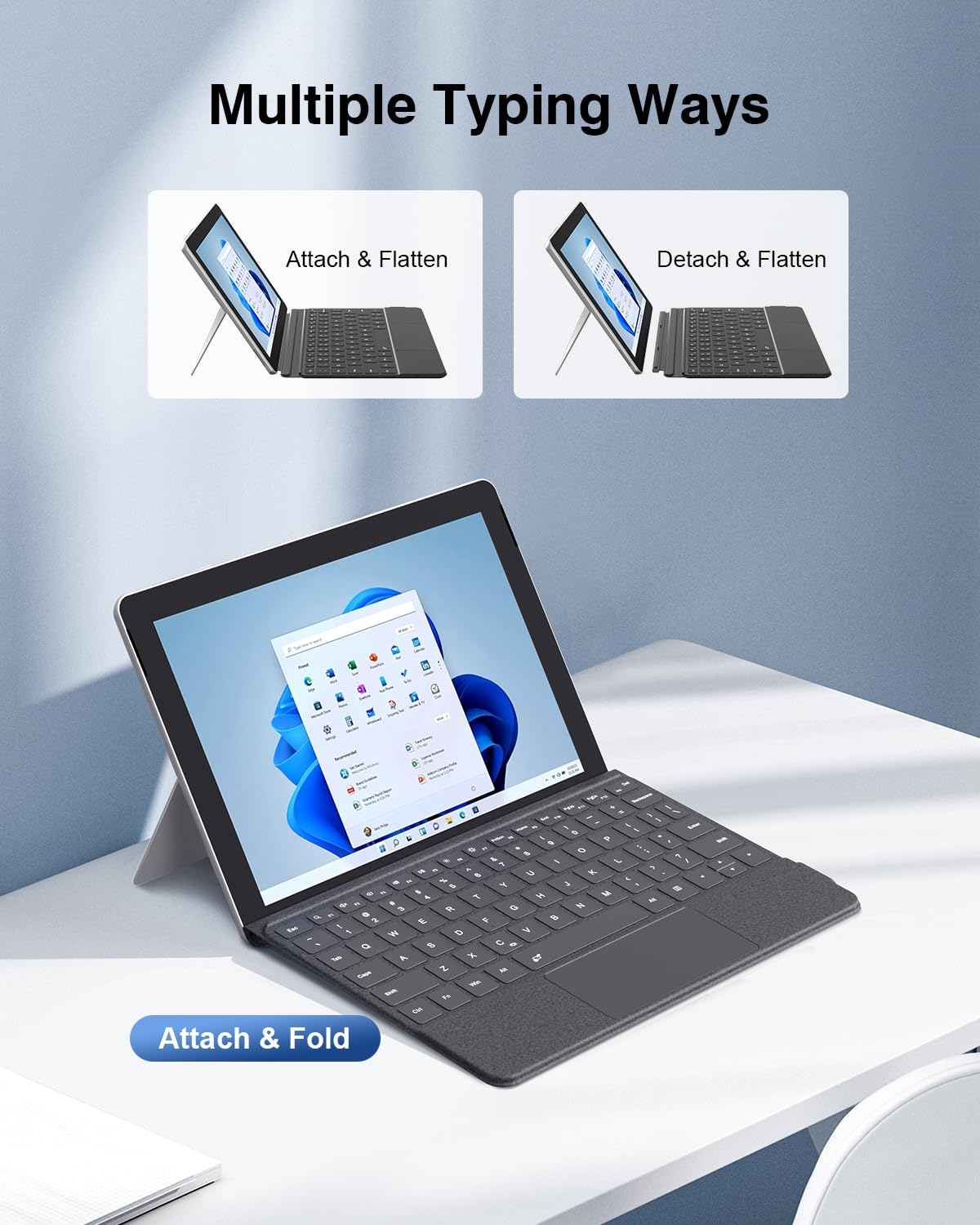 MoKo Microsoft Surface Go Type Cover, Lightweight Ultra-Slim Wireless Bluetooth Keyboard with Micro-USB Charging Cable and Built-in Rechargeable Battery for Surface Go 10 2018 Tablet - Black
