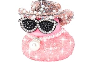 wonuu Pink Diamond Rubber Duck Car Ornaments Dashboard Decorations for Cool car Accessories with Diamond