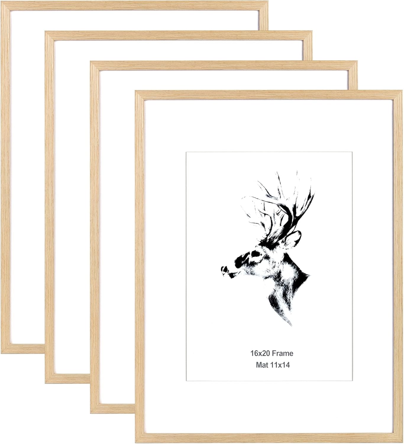 Photo Albums, Frames & Accessories - Yaetm 16x20 Picture Frame Matted to 11x14 Set of 4, Solid Oak Wood Poster Frame16 x 20 inches, Wall Gallery Photo Frames for Horizontal and Vertical Wall Mounted (4 pack, Oak)