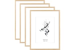 Yaetm 16x20 Picture Frame Matted to 11x14 Set of 4, Natural Solid Oak Wood 16x20 Frame for Gallery Wall, Photos, Posters & Art Prints, Horizontal and Vertical Wall Mount (4 pack, Oak)