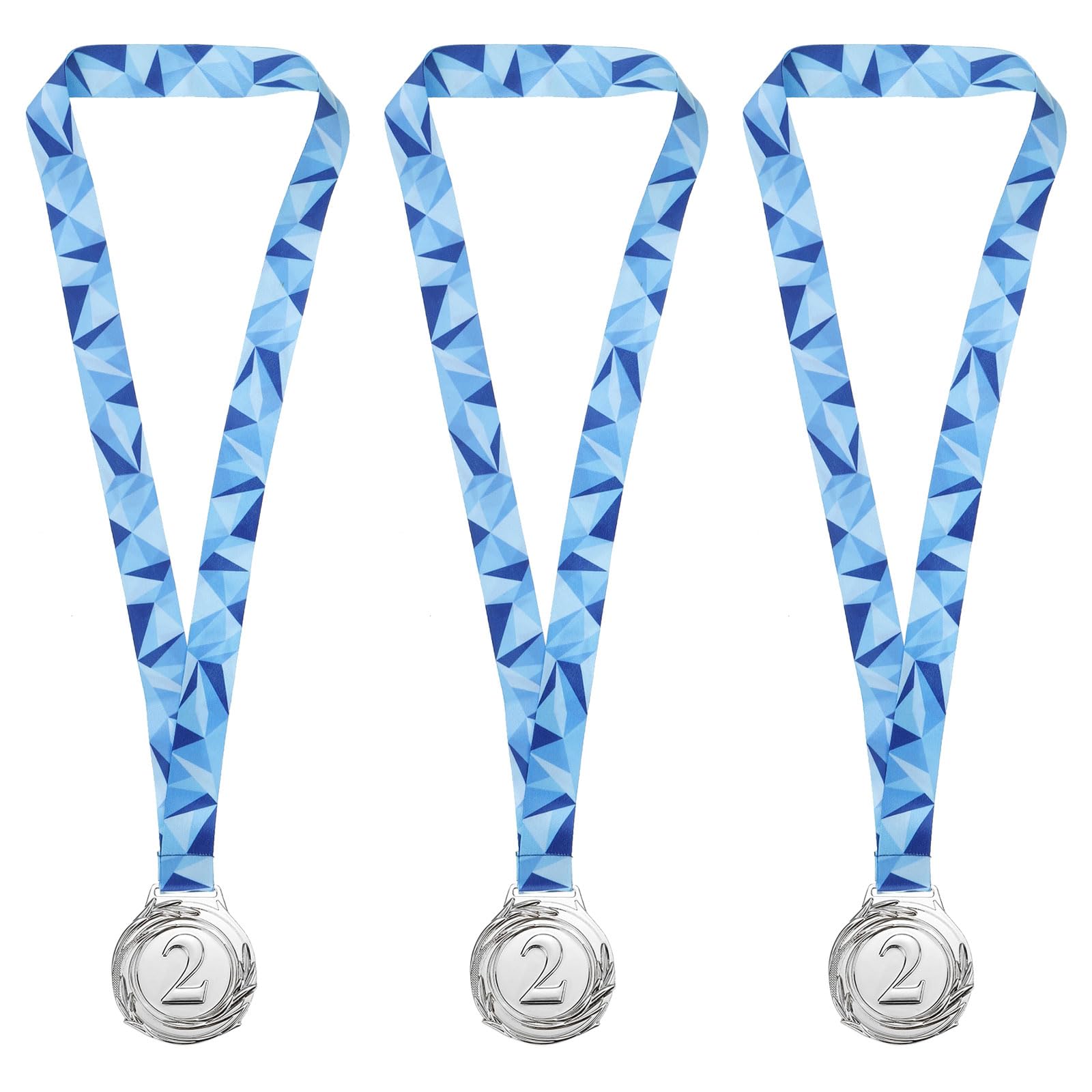 PATIKIL 2.56 Inch Silver Award Medals, 3 Pack Style Winner Award Medals 2nd Prizes with Ribbon for Games Sports Competitions