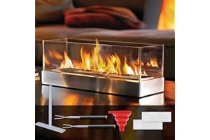 ZAAEOU Tabletop Fire Pit, Small Table Fireplace Steel FirePit with 4 Side Glass for Dinner Parties, Smores Maker Kits, Mini Portable Fire Place Indoor Outdoor Table Top Firepit-Home Decor Gift for Women Men