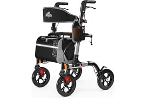 AOJIN Walkers for Seniors, Rollator Walker with Seat, 350 lb Weight Capacity, 18" Big Seat, 8" All-Terrain Wheels, 6-Level Adjustable Height, Lightweight Aluminum Frame Rollator Walkers for Seniors (Silver)