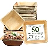 5 Inch Palm Leaf Bowls Square (50 Pack) | Small Bamboo Look Compostable Bowls | Rustic Disposable Dinnerware for Snacks, Appe