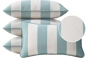 UNIMATTA Decorative Outdoor Water Repellent Throw Pillows with Inserts, Set of 4, 20" x12" Pillows for Patio, Backyard, Bed, Couch, and Patio Furniture, Turquoise Stripe