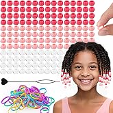 150Pcs 10mm Small Silicone Beads for Hair Braids, Soft Jellyish Pony Hair Beads with 5mm Hole + 50 Rubber Bands and 1 Beader for Braiding, DIY Bracelets Necklaces Crafts (Pink)