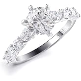 Round CZ Engagement Ring for Women by Ginger Lyne 2.5 Carat 8A Cubic Zirconia with Side Stones in Sterling Silver Classic Round Cut Promise Ring or Bridal Jewelry