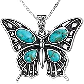 DOLIOX Genuine Turquoise Butterfly Pendant Necklace, Sterling Silver Vintage Native American Western Boho Gemstone Jewelry for Women