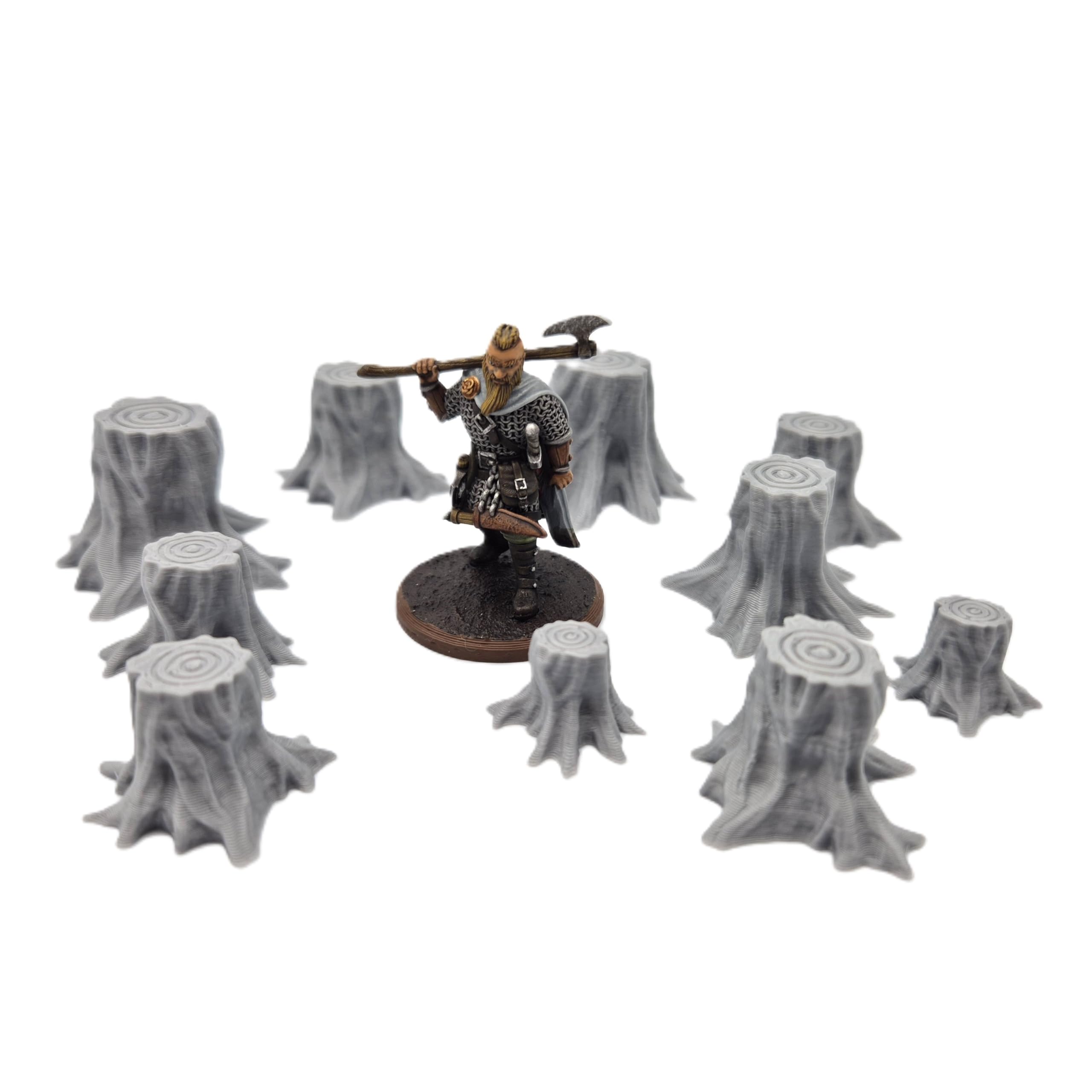 QP3D - Set of 10x Tree Stump - Scatter Terrain, Fantasy Scenery for Tabletop & RPG 28-32mm Miniatures Wargames, Props DnD D&D, 3D Printed and Paintable