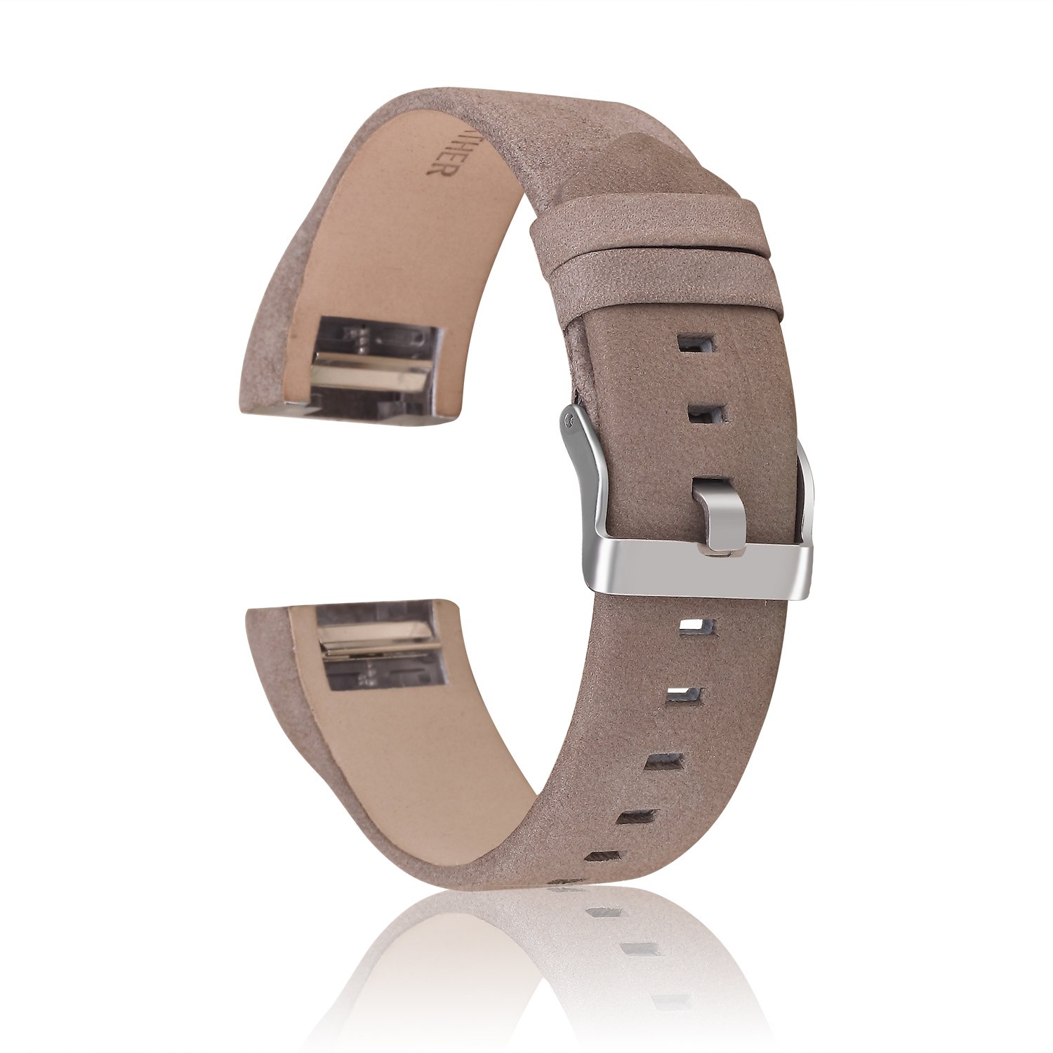 Cam-Ulata leather replacement sports watch band for Fitbit Charge 2, for heart rate and fitness record, Classic Grey