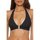 Becca Womens Modern Edge Halter Bikini Top, Adjustable, Tie Back, Swimwear Separates for Women