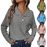 Elneeya Womens Sweaters Fall V Neck Quarter Button Collared Sweaters Long Sleeve Cozy Light Weight Sweater Slouchy Jumpers