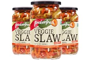 Pickerfresh Pickled Veggie Slaw, Crunchy, 16 fl oz (3 Pack), Non-GMO, Gluten Free, No Artificial Color & No Preservatives, Ingredients (Pickles, Carrot, Red Pepper, Celery)