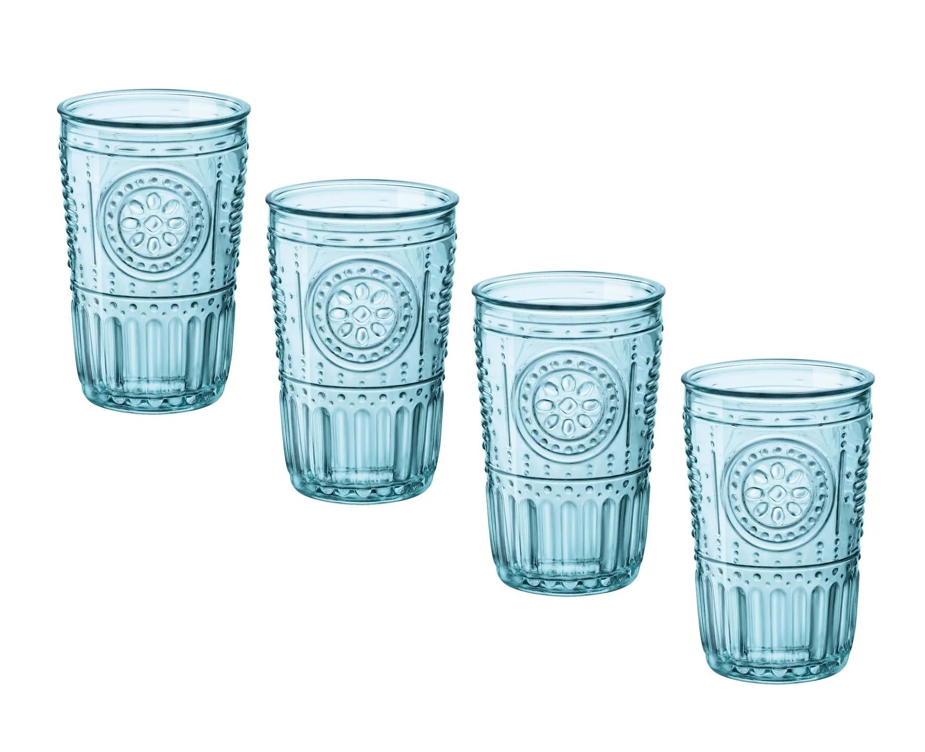 Bormioli Rocco 090789 Romantic Pack of 4 Glasses, Glass, Light Blue, cl 34